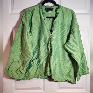 Huba Vintage 100% Silk Green Button Up Long Sleeve Top M